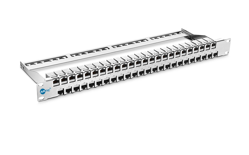 FDMP Cat6a Shielded Coupler Flat Patch Panel, 48-Port, 1RU, Cable Management Bar Included